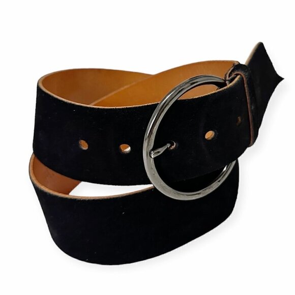 Miu Miu Black Suede Wide Belt with Large Round Buckle, Size‎ 90/36 - Picture 9 of 11